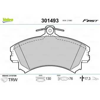 Jeu de 4 plaquettes de frein avant VALEO 301493
