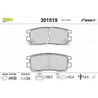 Jeu de 4 plaquettes de frein arrière VALEO 301519