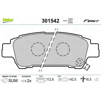 Jeu de 4 plaquettes de frein arrière VALEO 301542