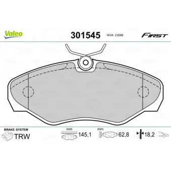 Jeu de 4 plaquettes de frein avant VALEO 301545