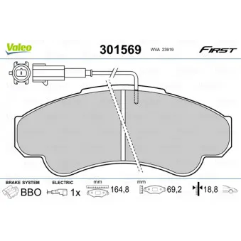 Jeu de 4 plaquettes de frein avant VALEO 301569