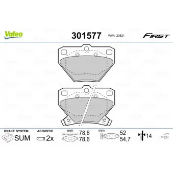 Jeu de 4 plaquettes de frein arrière VALEO 301577