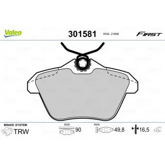 Jeu de 4 plaquettes de frein arrière VALEO 301581