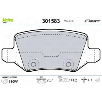 Jeu de 4 plaquettes de frein arrière VALEO 301583