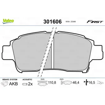 Jeu de 4 plaquettes de frein avant VALEO 301606