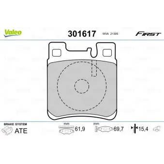 Jeu de 4 plaquettes de frein arrière VALEO 301617