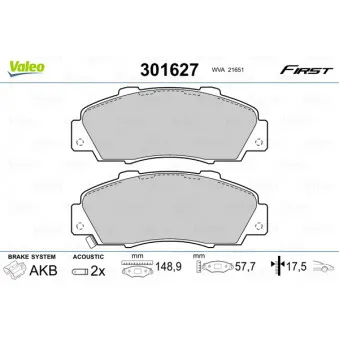 Jeu de 4 plaquettes de frein avant VALEO 301627