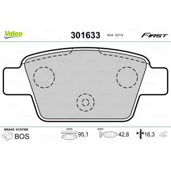 Jeu de 4 plaquettes de frein arrière VALEO 301633