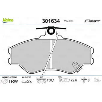 Jeu de 4 plaquettes de frein avant VALEO 301634