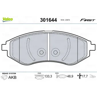 Jeu de 4 plaquettes de frein avant VALEO 301644