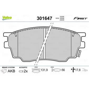 Jeu de 4 plaquettes de frein avant VALEO 301647
