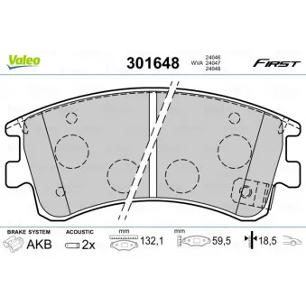 Jeu de 4 plaquettes de frein avant VALEO 301648
