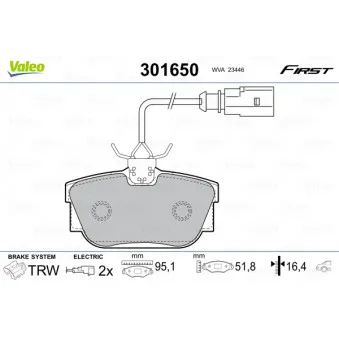 Jeu de 4 plaquettes de frein arrière VALEO 301650