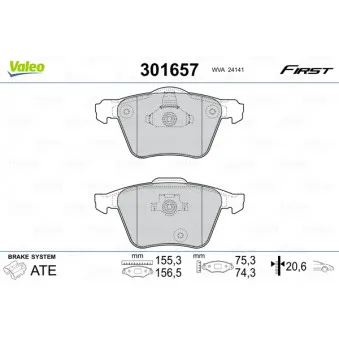 Jeu de 4 plaquettes de frein avant VALEO 301657