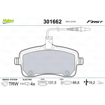 Jeu de 4 plaquettes de frein avant VALEO 301662