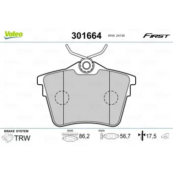 Jeu de 4 plaquettes de frein arrière VALEO 301664