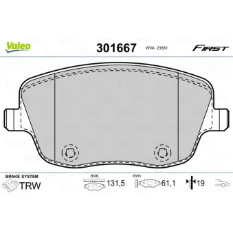 Jeu de 4 plaquettes de frein avant VALEO 301667