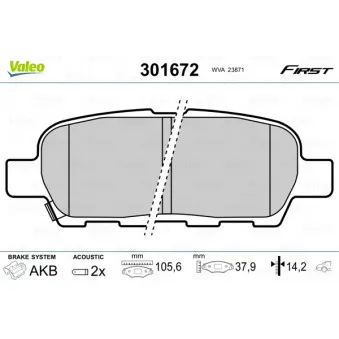 Jeu de 4 plaquettes de frein arrière VALEO 301672