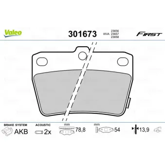 Jeu de 4 plaquettes de frein arrière VALEO 301673