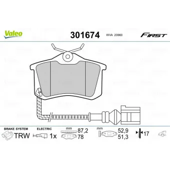 Jeu de 4 plaquettes de frein arrière VALEO 301674