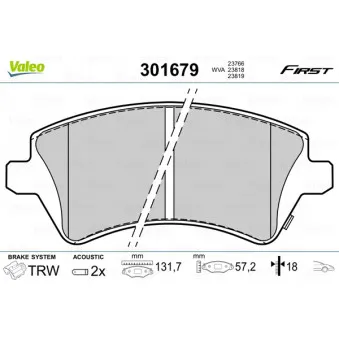 Jeu de 4 plaquettes de frein avant VALEO 301679
