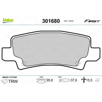 Jeu de 4 plaquettes de frein arrière VALEO 301680