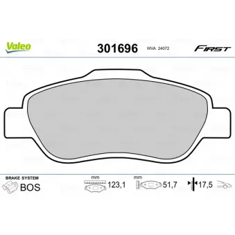 Jeu de 4 plaquettes de frein avant VALEO 301696