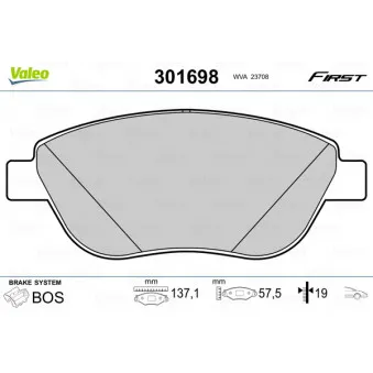 Jeu de 4 plaquettes de frein avant VALEO 301698