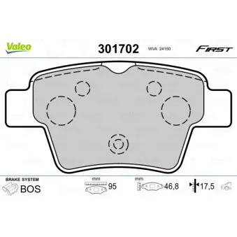 Jeu de 4 plaquettes de frein arrière VALEO 301702