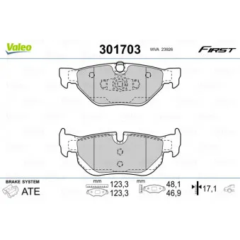 Jeu de 4 plaquettes de frein arrière VALEO 301703