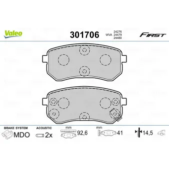 Jeu de 4 plaquettes de frein arrière VALEO 301706
