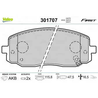 Jeu de 4 plaquettes de frein avant VALEO 301707