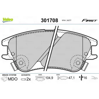 Jeu de 4 plaquettes de frein avant VALEO 301708