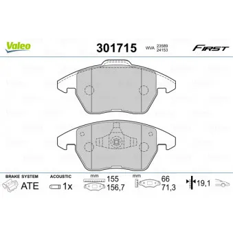 Jeu de 4 plaquettes de frein avant VALEO 301715
