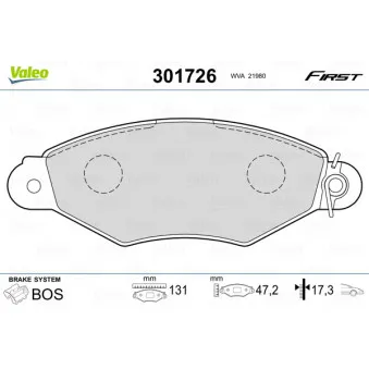 Jeu de 4 plaquettes de frein avant VALEO 301726
