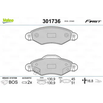 Jeu de 4 plaquettes de frein avant VALEO 301736