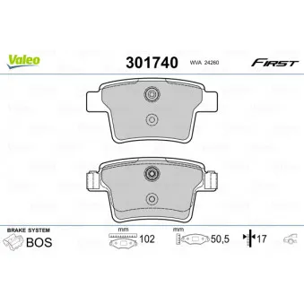 Jeu de 4 plaquettes de frein arrière VALEO 301740