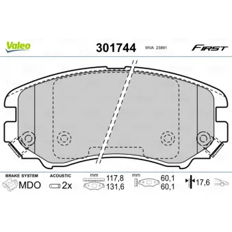 Jeu de 4 plaquettes de frein avant VALEO 301744