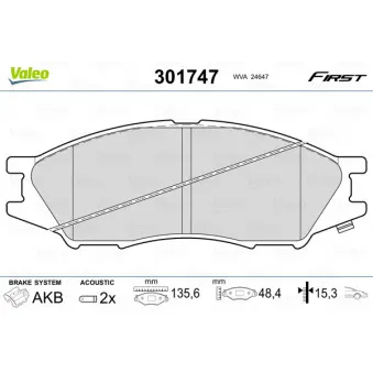 Jeu de 4 plaquettes de frein avant VALEO 301747