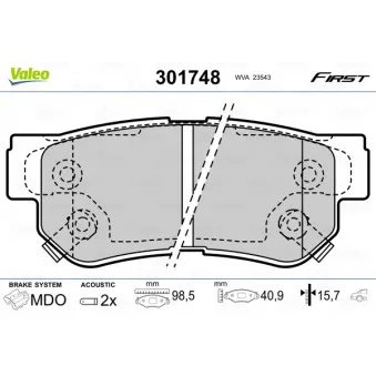 Jeu de 4 plaquettes de frein arrière VALEO 301748
