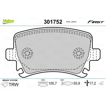 Jeu de 4 plaquettes de frein arrière VALEO 301752