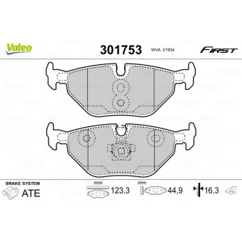 Jeu de 4 plaquettes de frein arrière VALEO 301753