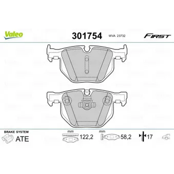Jeu de 4 plaquettes de frein arrière VALEO 301754