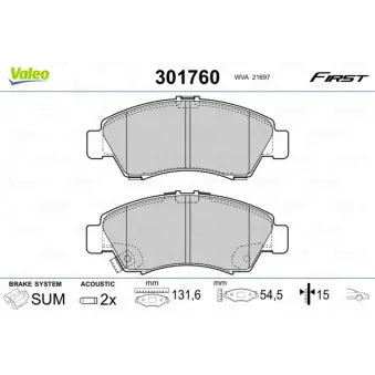 Jeu de 4 plaquettes de frein avant VALEO 301760