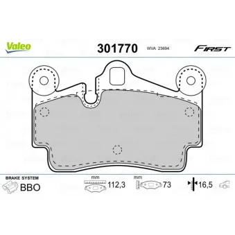 Jeu de 4 plaquettes de frein arrière VALEO 301770