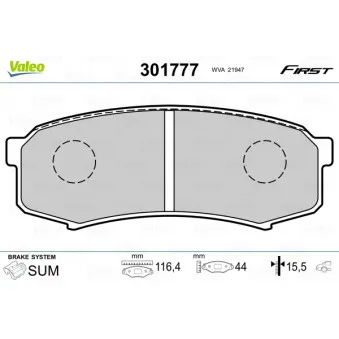 Jeu de 4 plaquettes de frein arrière VALEO 301777