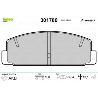 Jeu de 4 plaquettes de frein arrière VALEO 301780
