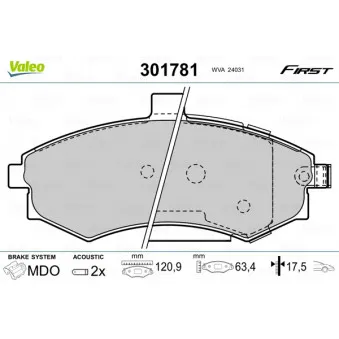 Jeu de 4 plaquettes de frein arrière VALEO 301781
