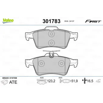Jeu de 4 plaquettes de frein arrière VALEO 301783