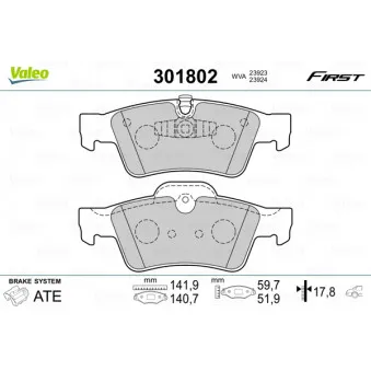 Jeu de 4 plaquettes de frein arrière VALEO 301802
